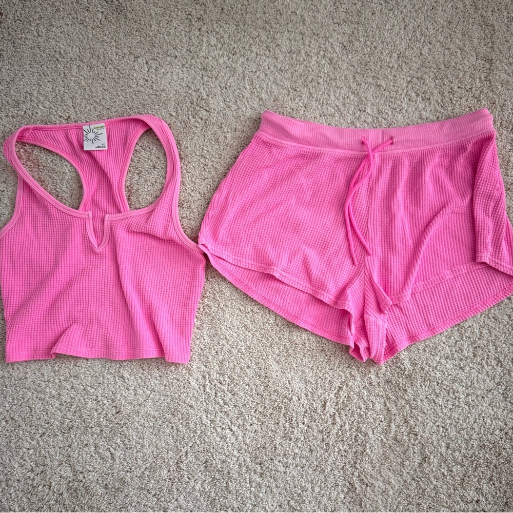 Offline by Aerie Waffle Knit Recovery Set – Size S (Top & Shorts)